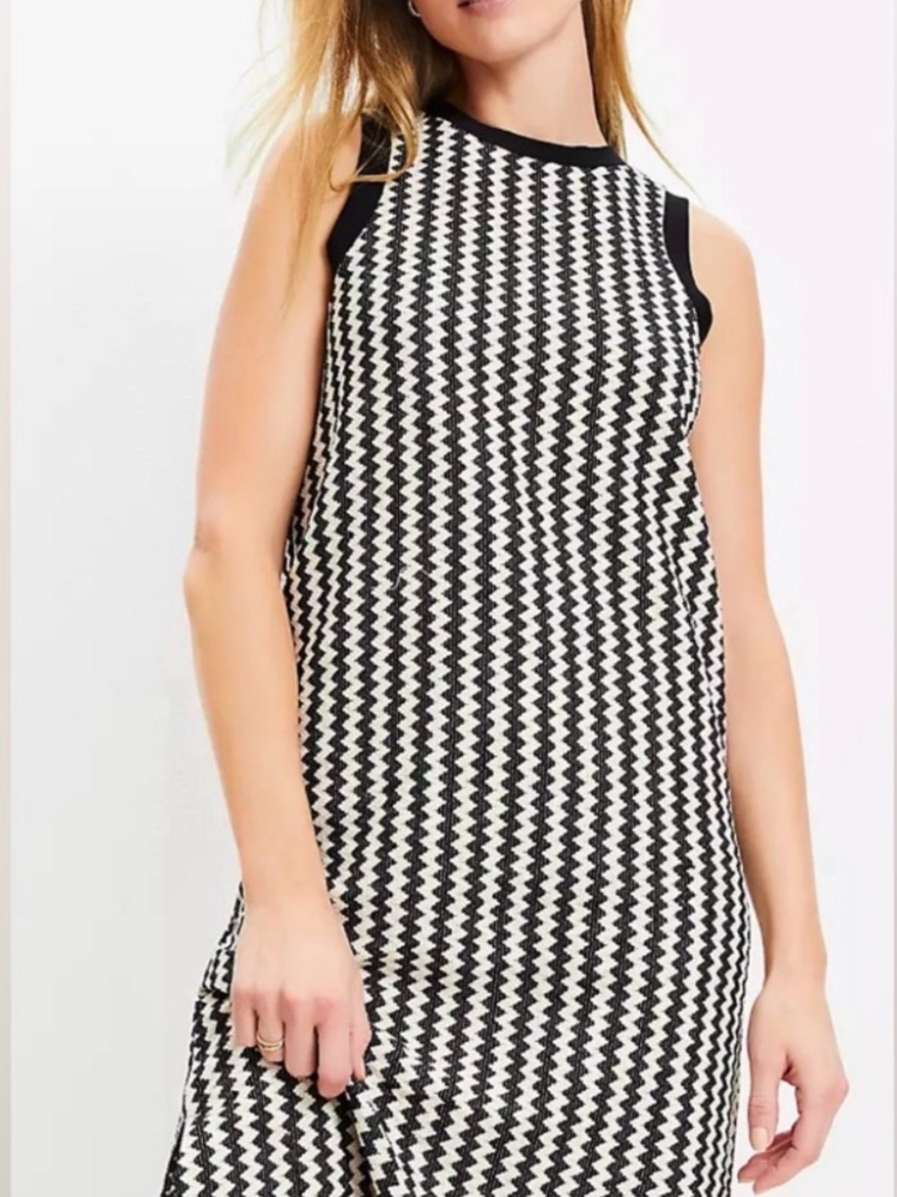 LAST CHANCE ☀️ NWOT LOFT Black and White Zigzag Sleeveless Midi Dress - Picture 2 of 14